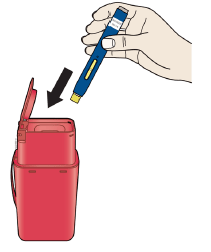 Throw away the used
autoinjector and the orange cap - Illustration