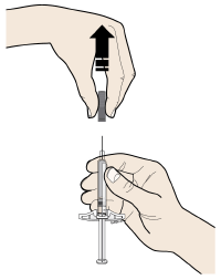 Pull gray needle cap straight out and away from your
body, only when you are ready to inject - Illustration