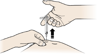 When done, release your
thumb, and gently lift the syringe off of your skin- Illustration