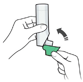 Close the green cap after
each inhalation so that the inhaler will be ready for your next dose - Illustration