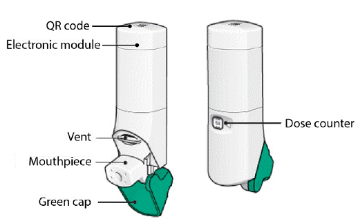 There is a dose counter in the
back of the inhaler with a viewing window that shows you how many doses of
medicine you have left - Illustration