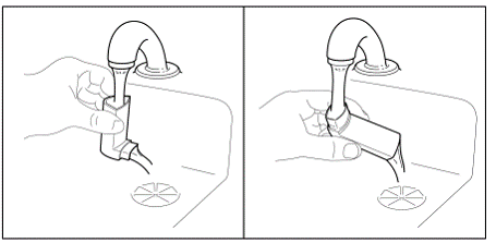 Hold the actuator under the faucet and run
warm water through it for about 30 seconds  - Illustration