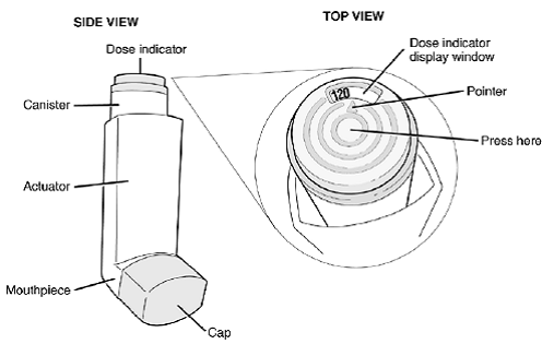 BEVESPI AEROSPHERE comes with a dose indicator located on the top of the canister  - Illustration