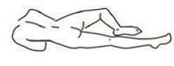 Lying on left side with the left leg extended and the right leg flexed forward for balance - Illustration