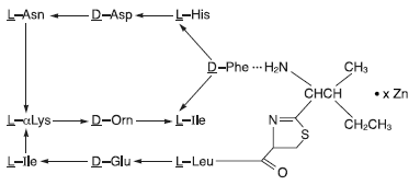 Bacitracin zinc structural formula illustration