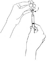 Hold the syringe firmly and twist the needle cap clockwise (to the right) until it closes securely. - Illustration