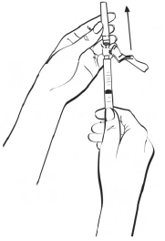 Pull back on the plunger of the syringe until all of the liquid inside the vial is in the syringe. The medicine should be at around the 0.4 mL mark on the syringe - Illustration