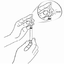 Hold the syringe firmly and twist the needle cap and pink needle shield clockwise (to the right) until it closes securely. - Illustration