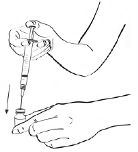 Hold the syringe firmly and twist the needle cap clockwise (to the right) until it closes securely - Illustration