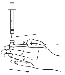 Insert the needle through the rubber stopper of the Sterile Water for Injection bottle - Illustration