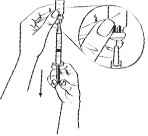 Pull back the plunger until the Sterile Water reaches the 0.5 mL mark on the syringe - Illustration