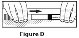 Push the unlabeled half of the carrying case cover firmly over the non-needle end of the auto-injector - Illustration