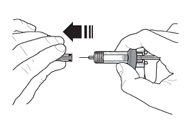 Remove the needle cover by pulling straight off - - Illustration