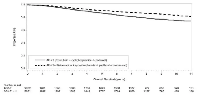 Duration of Overall Survival in Patients
with Adjuvant Treatment of Breast Cancer (Studies 1 and 2) Illustration