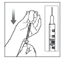 Turn the vial and syringe upside down and slowly pull the
  Plunger down until the tip is a few units past the line for
your prescribed dose. - Illustration