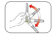 Move the Pen up and down (invert) 10 times.
    <p><b>Mixing by rolling and inverting the Pen is
      important</b> to make sure you get the right
      dose.- Illustration