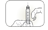 Hold your Pen with the Needle pointing up.
    Tap the Cartridge Holder gently to collect air
    bubbles at the top- Illustration