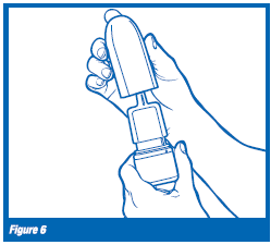 Prime the bottle again by pressing the shoulders
of the bottle down firmly and releasing the shoulders 2 times or until you see
a fine mist come out of the white nasal applicator - Illustration