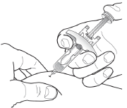 Hold the syringe body and remove the needle cover by pulling straight off - Illustration