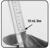 Check the oral syringe to make sure it is filled with water up to the 10 mL - Illustration