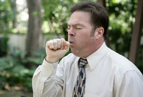 A middle-aged man has a severe cough.