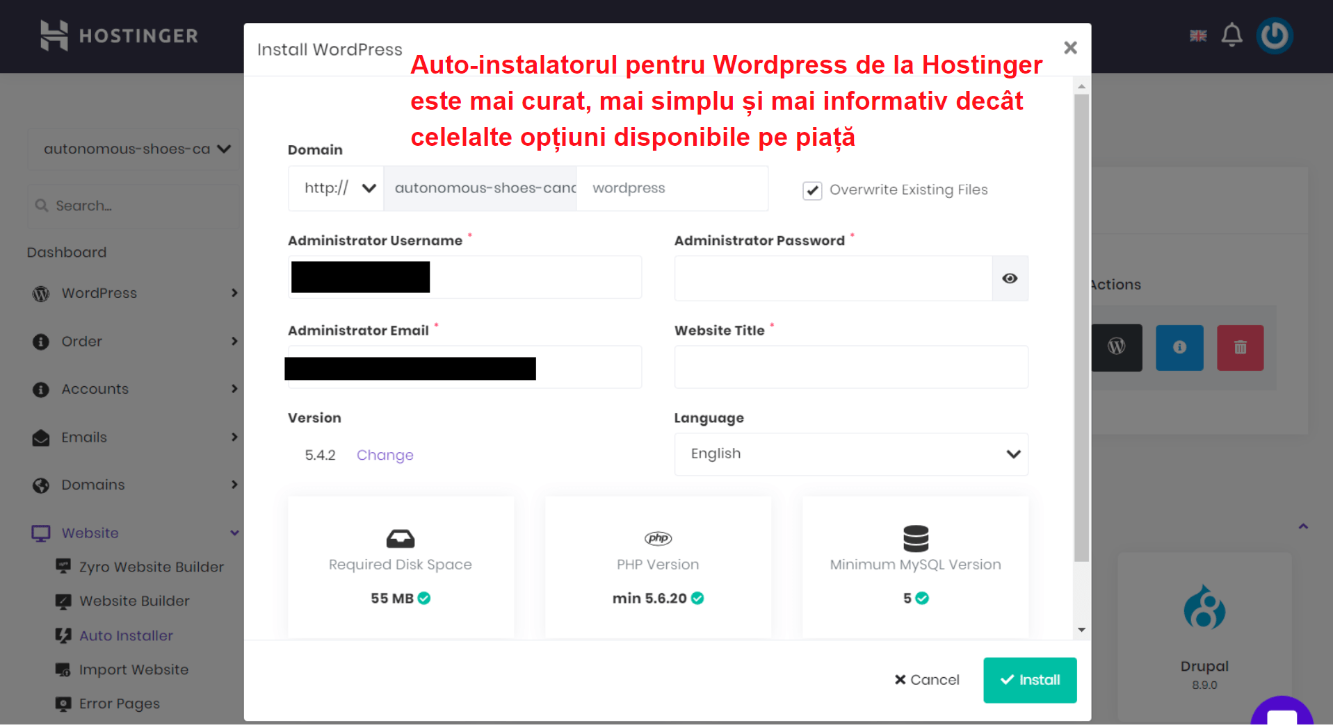 Hostinger WordPress auto installer_RO