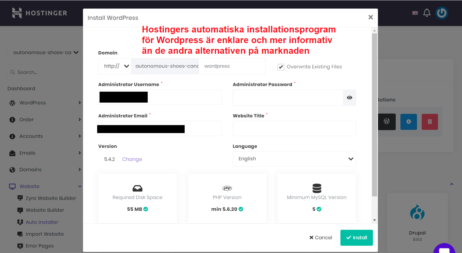 Hostinger WordPress auto installer_SV