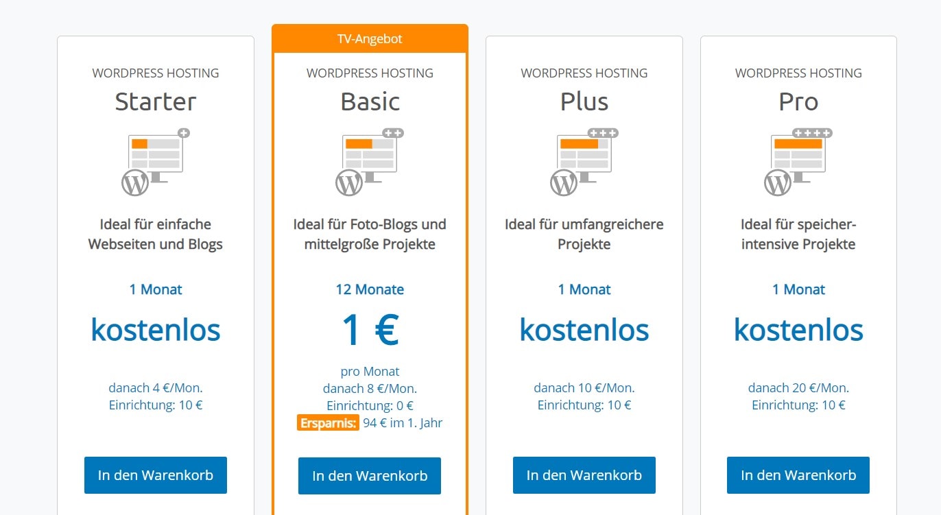 Wordpress-Tarifauswahl von STRATO