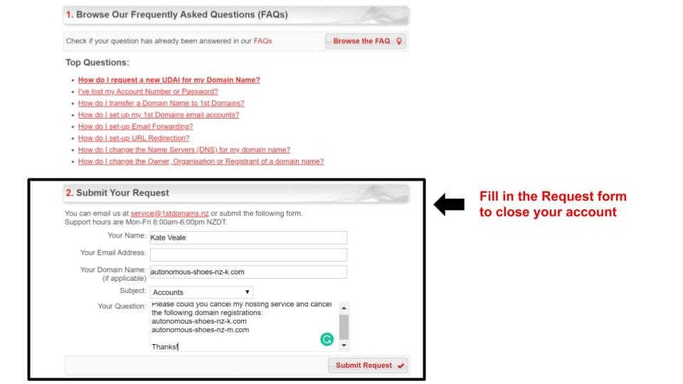 1st Domains - Support Ticket Form