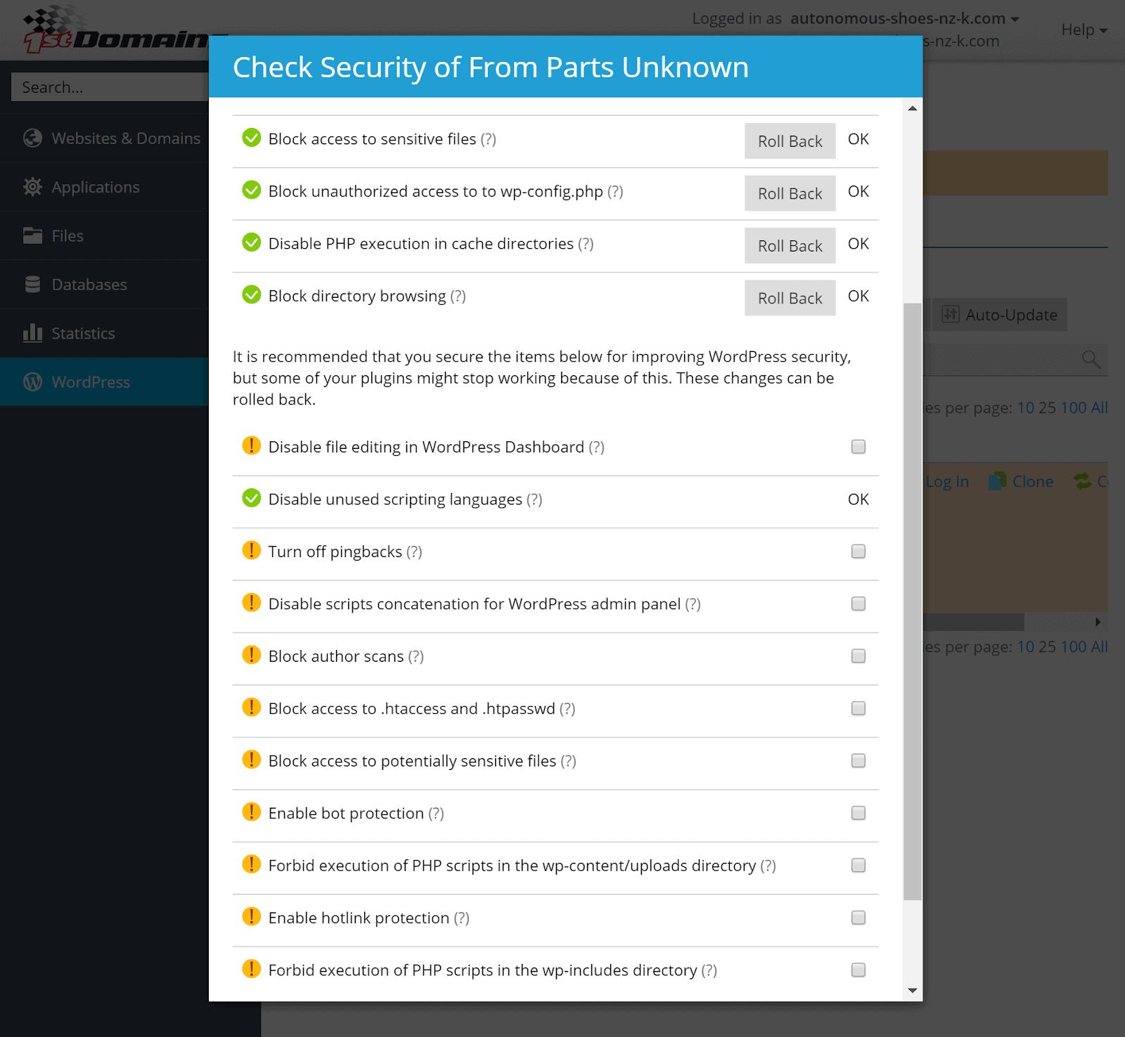 1st Domains - WordPress security checker