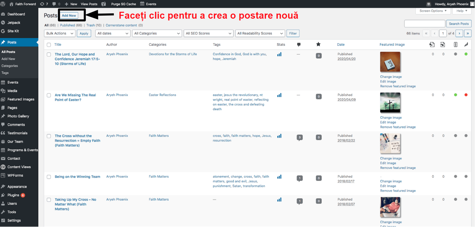 The posts panel in WordPress RO21