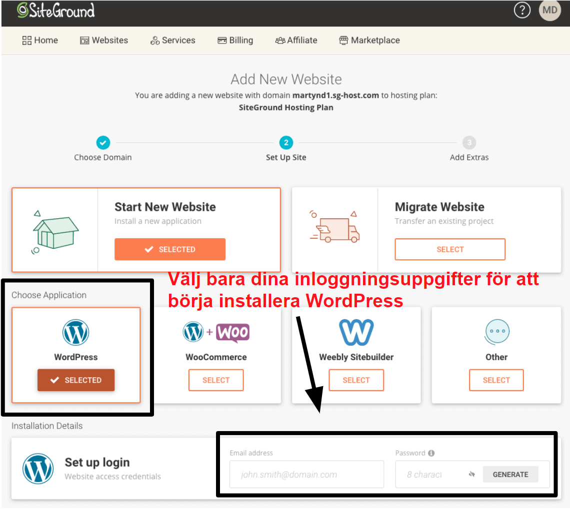 installing wordpress via siteground SV14