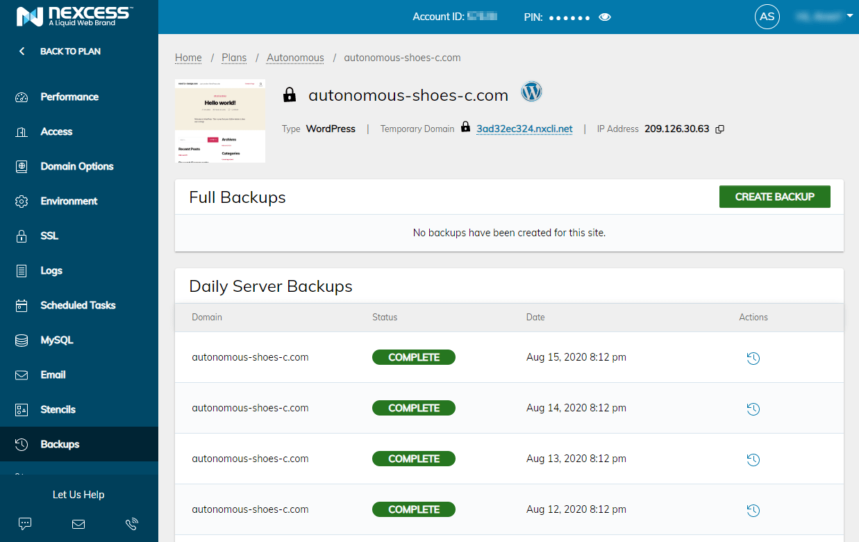 Liquid Web backups functions