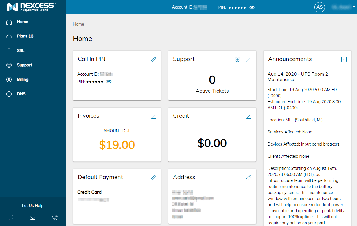 the Nexcess dashboard