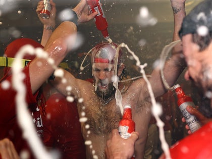 Bryce Harper Celebrating In The Locker Room With Beer Poured All Over Him