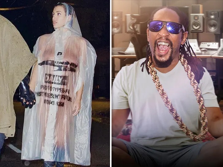 bianca censori in a clear poncho, lil jon's meditation album