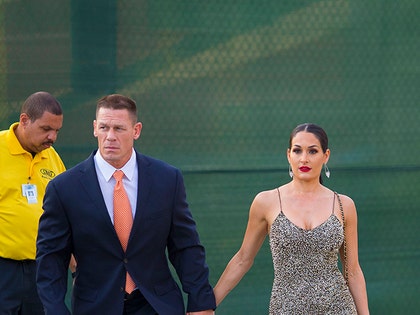 John Cena and Nikki Bella seen ahead of the WWE Wrestlemania 34 Hall Of Fame 2018 in New Orleans.