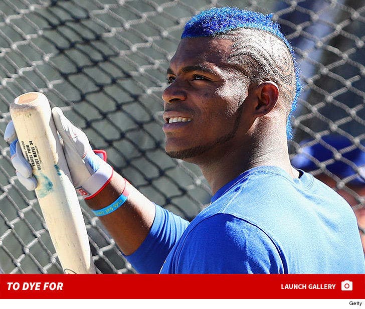 Yasiel Puig Busts Out Blue Hair for World Series