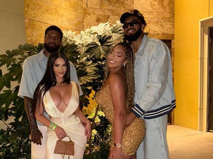 NBA Couples 	Jordyn Woods Karl-Anthony Towns Paul George Party Date Night photos 5