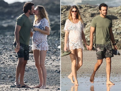 Gisele Bundchen Kissing Joaquim Valente On A Beach In Costa Rica With Her Pregnant Belly Showing