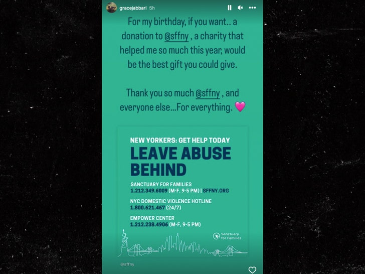 Grace Jabbari instagram story donation