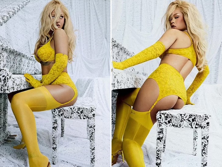 Rihanna Rocks Yellow Lace Underwear Set in Sexy Savage x Fenty Lingerie Shoot