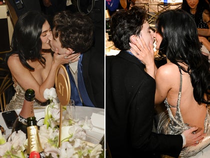 Timothée Chalamet And Kylie Jenner Kissing At A Table Inside The Golden Globes