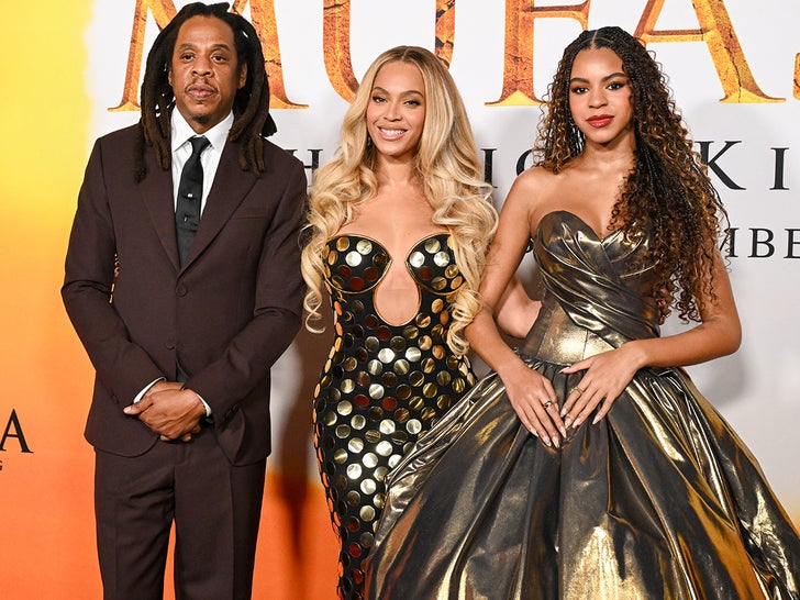 Tina Knowles, Jay-Z, Beyoncé and Blue Ivy Carter attend the Los Angeles premiere of Disney's 