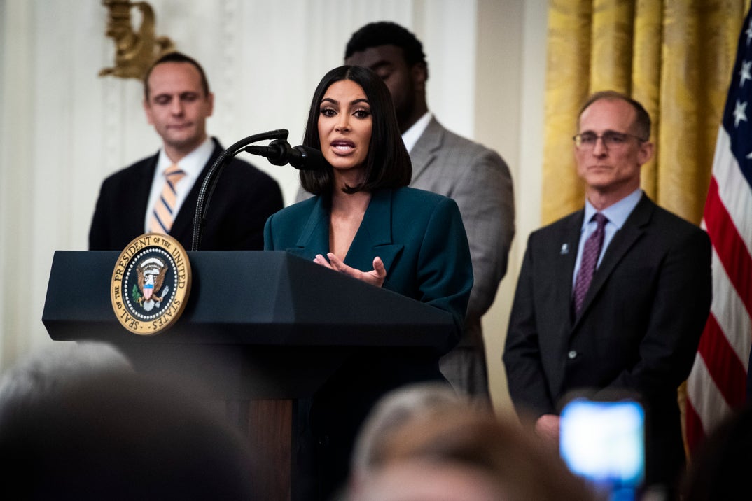 6/13/2019: Kim Kardashian speaks with President Donald J. Trump at an event on promoting second chance hiring to ensure Americans have opportunities to succeed after leaving prison in the East Room at the White House.