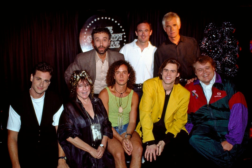 1992: Bob Saget attends The Comedy Store's 20th birthday with Yakov Smirnoff, Jeff Altman, Tim Thomerson, Mitzi Shore, Pauly Shore, Jim Carrey and Louie Anderson.