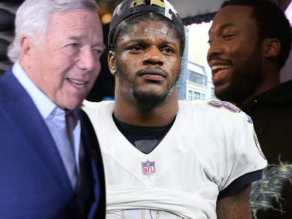 Robert Kraft left, Lamar jackson middle, meek mill