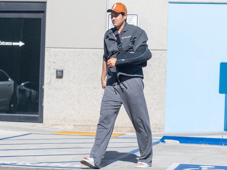 World Series Champion Shohei Ohtani Seen Wearing a Sling For First Time Since Shoulder Surgery