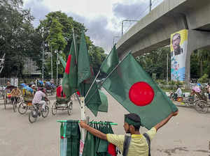 **EDS: TO GO WITH STORY** Dhaka: A flag-seller stands on the periphery of a memo...