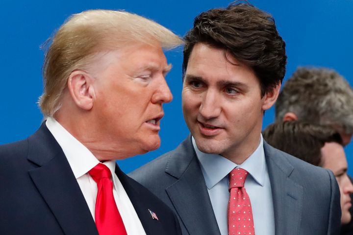 Donald Trump and Justin Trudeau at at a NATO meeting during Trump's first presidency.